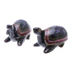 Wood decorative boxes, 'Turtle Couple' (pair) - Hand-Painted Floral Wood Decorative Turtle Boxes (Pair)