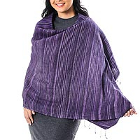 Silk and cotton blend shawl, 'Gorgeous Stripes in Purple'
