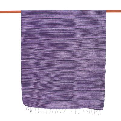 Silk and cotton blend shawl, 'Gorgeous Stripes in Purple' - Striped Silk and Cotton Blend Shawl in Purple from Thailand