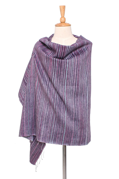 Schal aus einer Mischung aus Seide und Baumwolle - Gestreifter Schal aus Seiden- und Baumwollmischung in Rosa aus Thailand