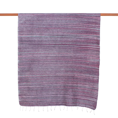 Schal aus einer Mischung aus Seide und Baumwolle - Gestreifter Schal aus Seiden- und Baumwollmischung in Rosa aus Thailand
