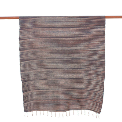Schal aus einer Mischung aus Seide und Baumwolle - Gestreifter Schal aus Seiden- und Baumwollmischung in Braun aus Thailand