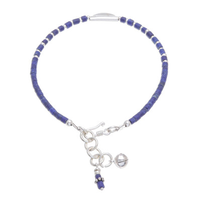 Lapis lazuli beaded bracelet, 'Midnight Half Moon' - Lapis Lazuli Beaded Bracelet Crafted in Thailand