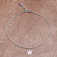 Sterling silver and quartz anklet, 'Butterfly Nature' - Sterling Silver and Quartz Butterfly Anklet from Thailand