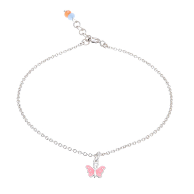 Sterling Silver and Quartz Butterfly Anklet from Thailand
