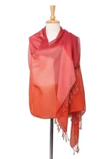 Cotton shawl, 'Beautiful Sunset' - Ombre Cotton Shawl in Red and Orange from Thailand
