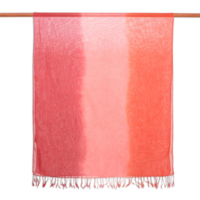Cotton shawl, 'Beautiful Sunset' - Ombre Cotton Shawl in Red and Orange from Thailand