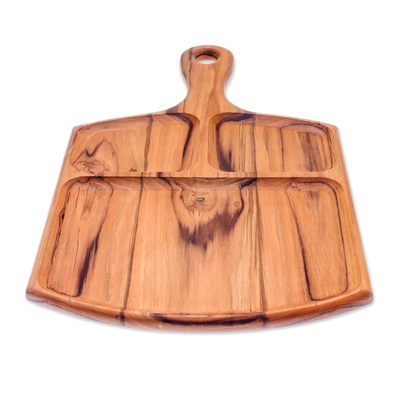Teak wood tray, 'Delightful Portion' - Sectioned Teak Wood Tray Crafted in Thailand