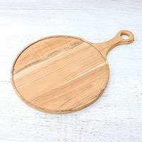 Teak wood pizza tray, 'Time to Eat' - Handmade Teak Wood Pizza Tray from Thailand