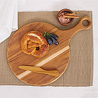 Teak wood cutting board, 'Cook with Joy'