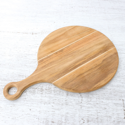 Teak wood cutting board, 'Cook with Joy' - Handmade Teak Wood Cutting Board Crafted in Thailand
