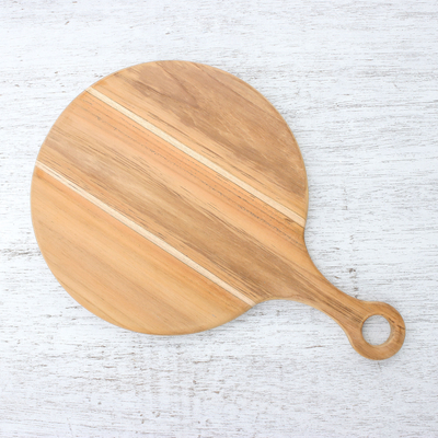 Teak wood cutting board, 'Cook with Joy' - Handmade Teak Wood Cutting Board Crafted in Thailand