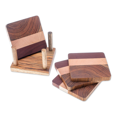 Holzuntersetzer, (4er-Set) - Handgefertigte Untersetzer und Halter aus Holz aus Thailand (4er-Set)
