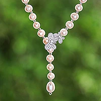 Featured review for Rose gold accented cultured pearl Y-necklace, Beautiful Butterfly in Pink