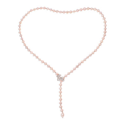 Collar en Y con perlas cultivadas acentuadas en oro rosa - Collar en Y de perlas cultivadas en rosa de Tailandia