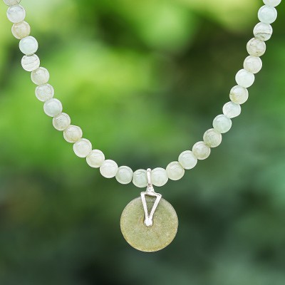 Jade beaded pendant necklace, 'Jade Charm' - Natural Jade Beaded Pendant Necklace from Thailand