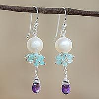 Multi-gemstone dangle earrings,