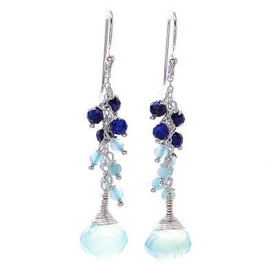 Quartz and lapis lazuli dangle earrings, 'Romantic Blue' - Quartz and Lapis Lazuli Dangle Earrings from Thailand