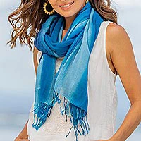 Cotton scarves, 'Delightful Breeze in Blue' (pair)