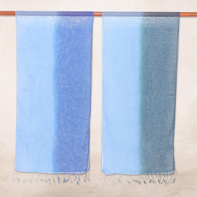 Pañuelos de algodón, (par) - Pañuelos cruzados de algodón en azul de Tailandia (par)