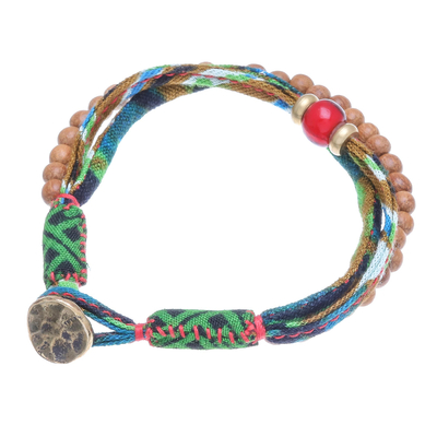 Wood and cotton beaded strand bracelet, 'Intricate Appeal' - Wood and Cotton Beaded Strand Bracelet from Thailand