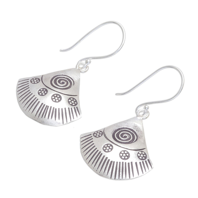 Silver dangle earrings, 'Spiral Fans' - Spiral Motif Karen Silver Dangle Earrings from Thailand