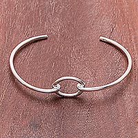 Sterling silver cuff bracelet, 'Oval Space' - Modern Sterling Silver Cuff Bracelet with an Oval Pendant