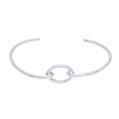 Modern Sterling Silver Cuff Bracelet with an Oval Pendant