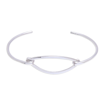 Modern Sterling Silver Cuff Bracelet with a Wide Pendant