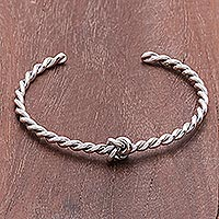 Sterling silver cuff bracelet, 'Twisted Knot'