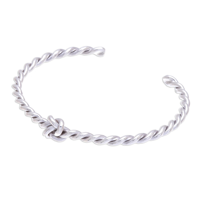 Sterling silver cuff bracelet, 'Twisted Knot' - Rope Motif Sterling Silver Cuff Bracelet from Thailand
