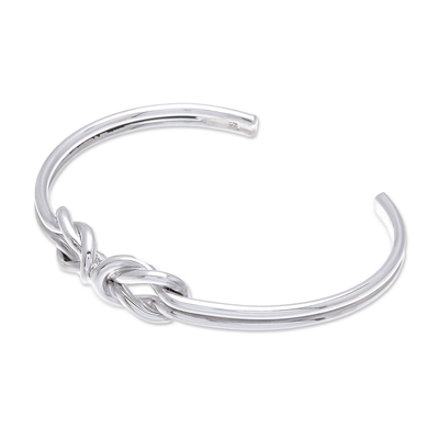 Knotted Sterling Silver Cuff Bracelet from Thailand - Double Knot | NOVICA