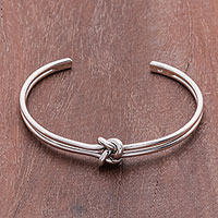 Knot Motif Sterling Silver Cuff Bracelet from Thailand,'Cute Knot'