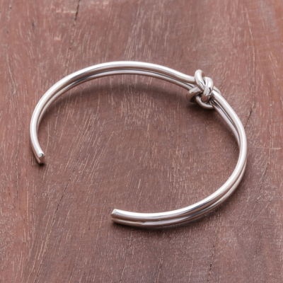 Sterling silver cuff bracelet, 'Cute Knot' - Knot Motif Sterling Silver Cuff Bracelet from Thailand
