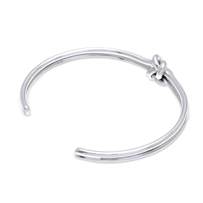 Sterling silver cuff bracelet, 'Cute Knot' - Knot Motif Sterling Silver Cuff Bracelet from Thailand