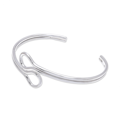 Sterling silver cuff bracelet, 'Connected Drop' - Sterling Silver Drop Motif Cuff Bracelet from Thailand