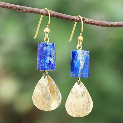 Pendientes colgantes de lapislázuli - Pendientes colgantes cilíndricos de lapislázuli de Tailandia