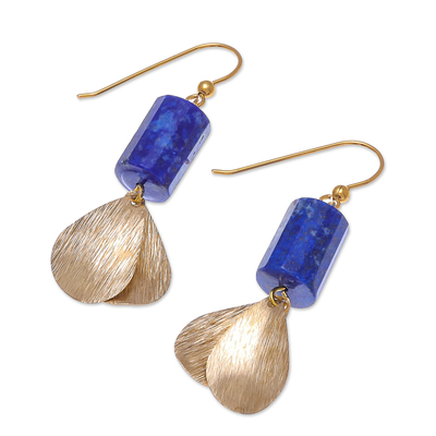 Lapis lazuli dangle earrings, 'Blue Cylinder' - Cylindrical Lapis Lazuli Dangle Earrings from Thailand