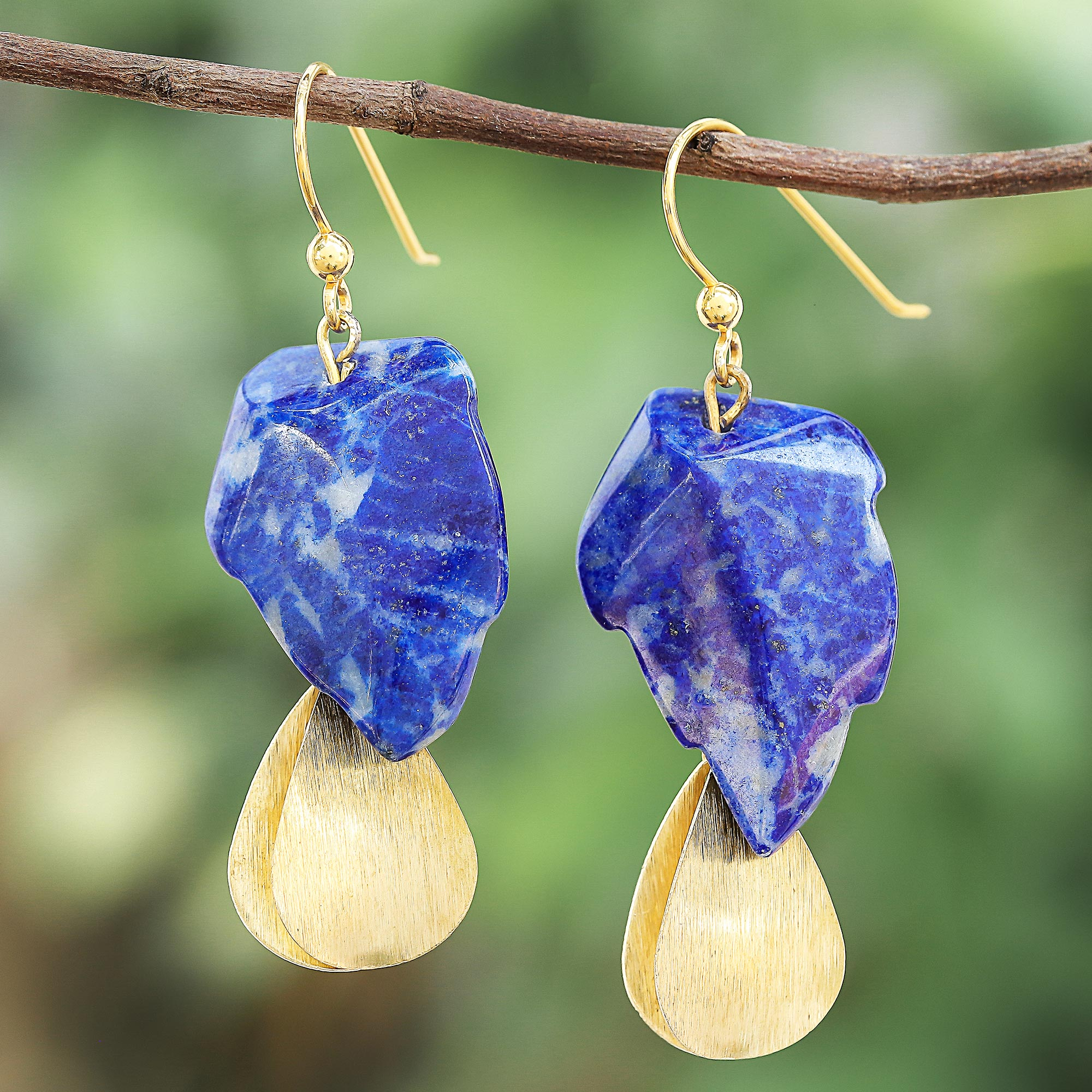 Lapis Lazuli Stone Dangle Earrings Crafted in Thailand, 'Blue Stones'