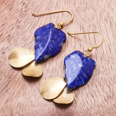 Lapis lazuli dangle earrings, 'Blue Stones' - Lapis Lazuli Stone Dangle Earrings Crafted in Thailand