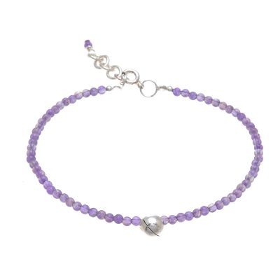 Amethyst beaded bracelet, 'Violet Voice' - Amethyst Beaded Bracelet with Bell Charm from Thailand