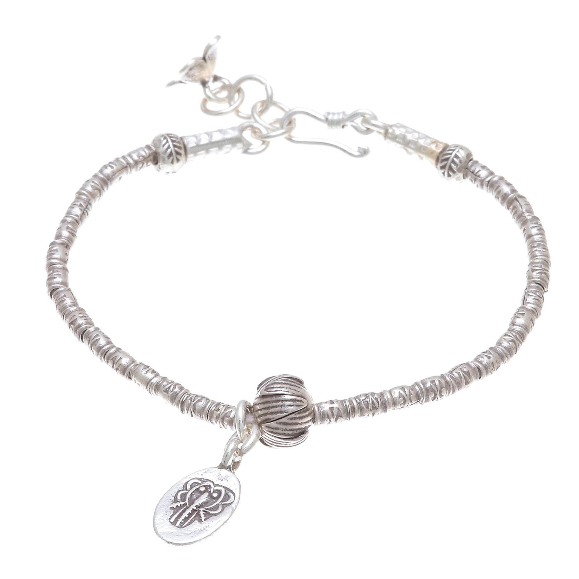Elephant-Themed Silver Beaded Bracelet from Thailand - Elephant Oval ...