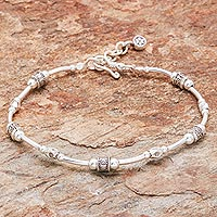 Silver beaded bracelet, 'Karen Curve' - Karen Silver Beaded Bracelet Crafted in Thailand