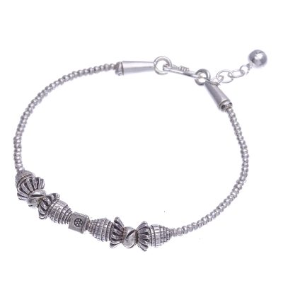 Silver beaded bracelet, 'Karen Wheel' - Karen Silver Beaded Bracelet from Thailand