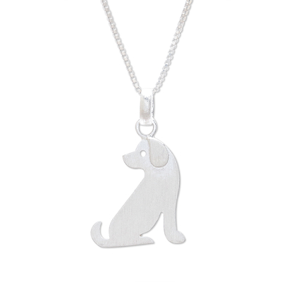 Sterling silver pendant necklace, 'Lovely Dog' - Brushed-Satin Sterling Silver Dog Pendant Necklace