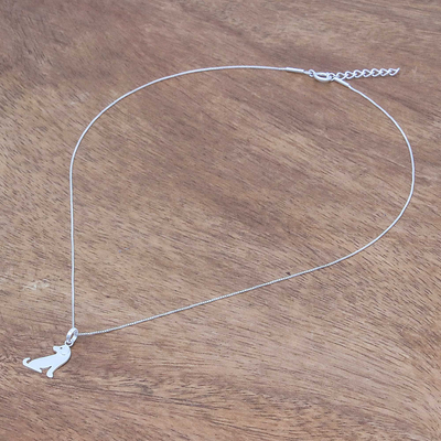 Sterling silver pendant necklace, 'Lovely Dog' - Brushed-Satin Sterling Silver Dog Pendant Necklace