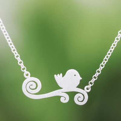 Sterling silver pendant necklace, 'Relaxing Bird' - Bird-Themed Sterling Silver Pendant Necklace from Thailand