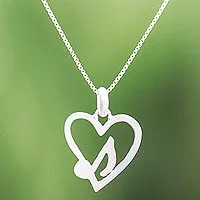 Sterling silver pendant necklace, 'Music in the Heart' - Music-Themed Sterling Silver Heart Pendant Necklace