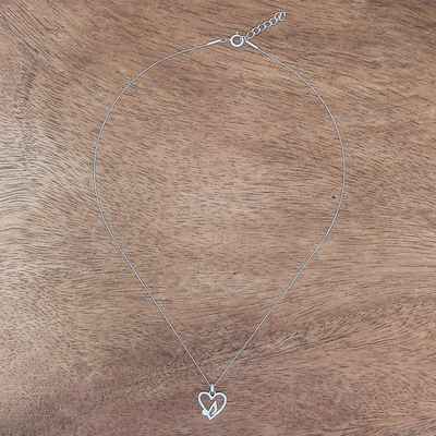Sterling silver pendant necklace, 'Music in the Heart' - Music-Themed Sterling Silver Heart Pendant Necklace