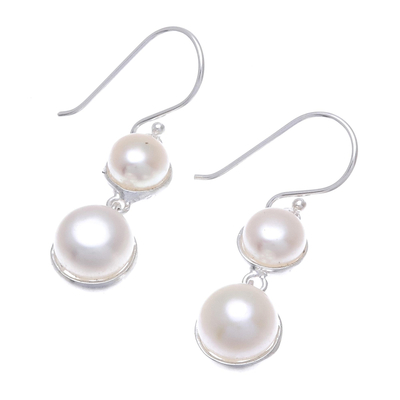 Aretes colgantes de perlas cultivadas - Pendientes colgantes con perlas blancas cultivadas de Tailandia